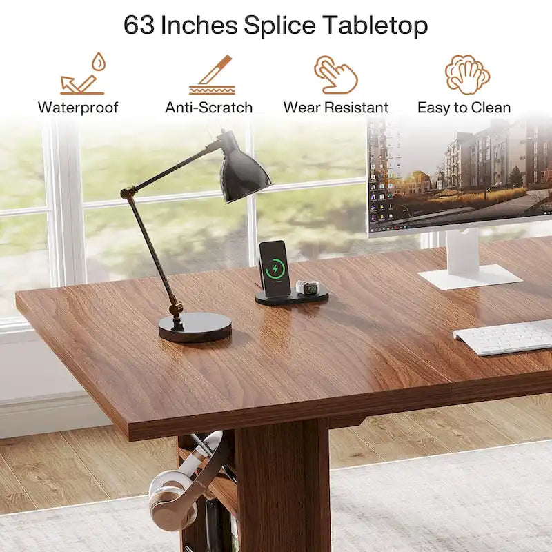 Bureau de 160 cm avec étagères de rangement latérales