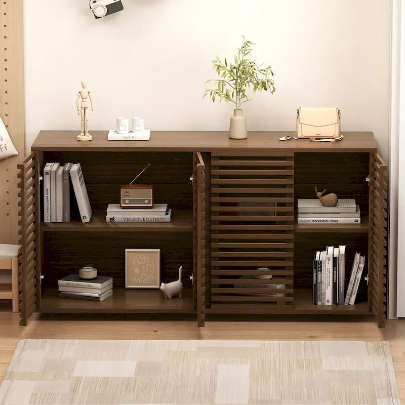 Buffet de 160 cm avec portes à lattes en bois