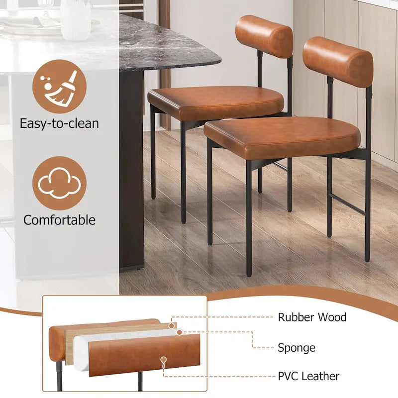 Lot de 2 chaises de salle à manger, chaise d'appoint de cuisine rembourrée en similicuir