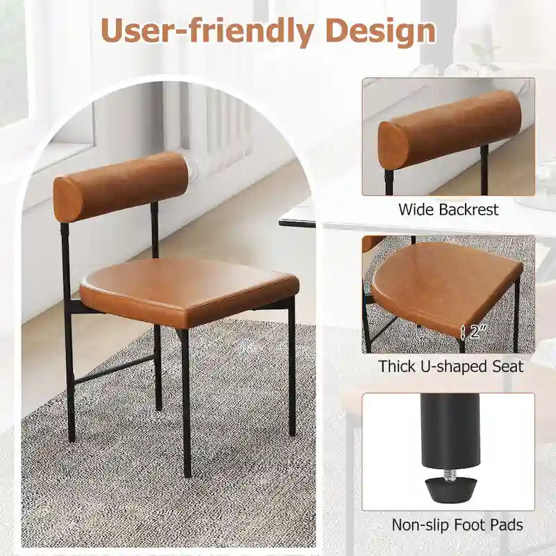 Lot de 2 chaises de salle à manger, chaise d'appoint de cuisine rembourrée en similicuir
