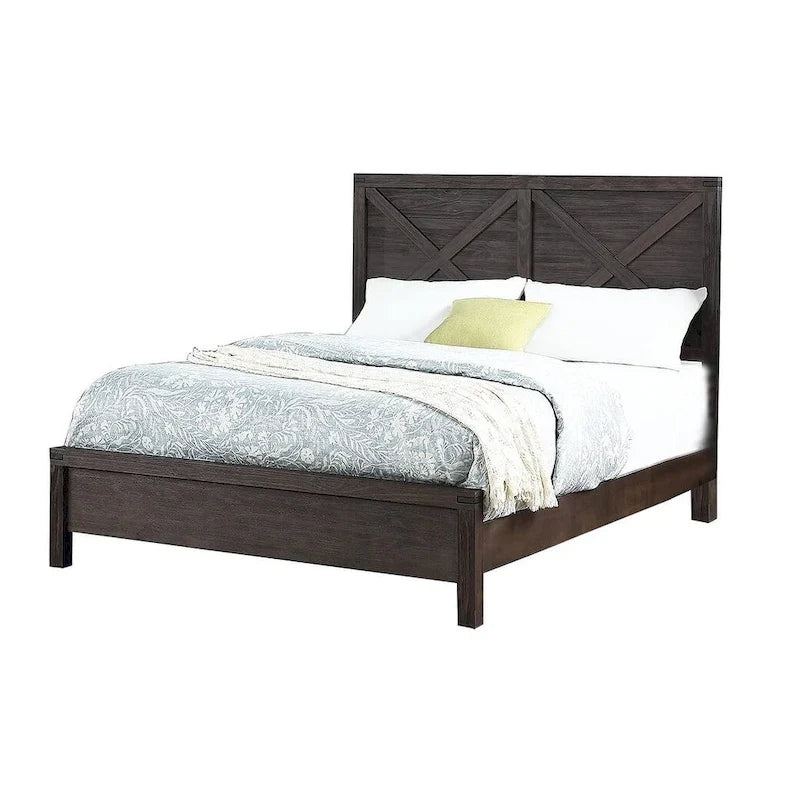 Lit Queen avec tête de lit motif X, finition Espresso