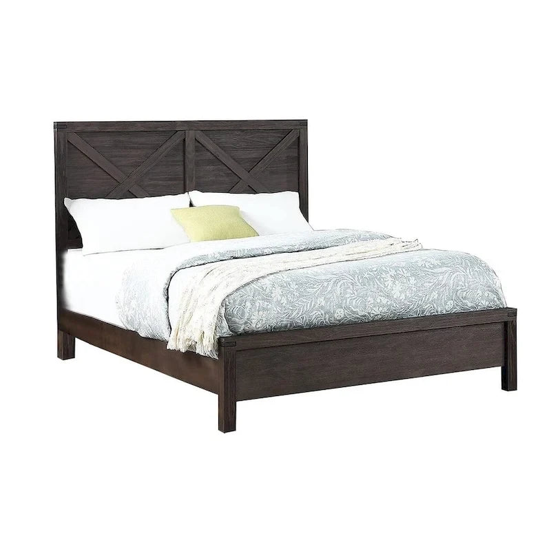 Lit Queen avec tête de lit motif X, finition Espresso