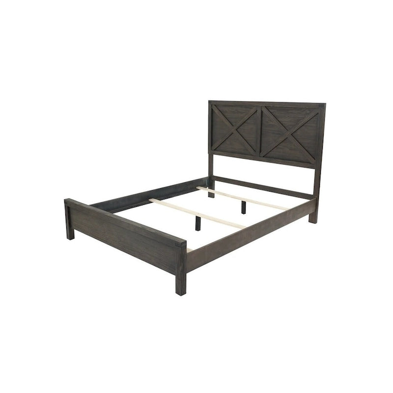 Lit Queen avec tête de lit motif X, finition Espresso