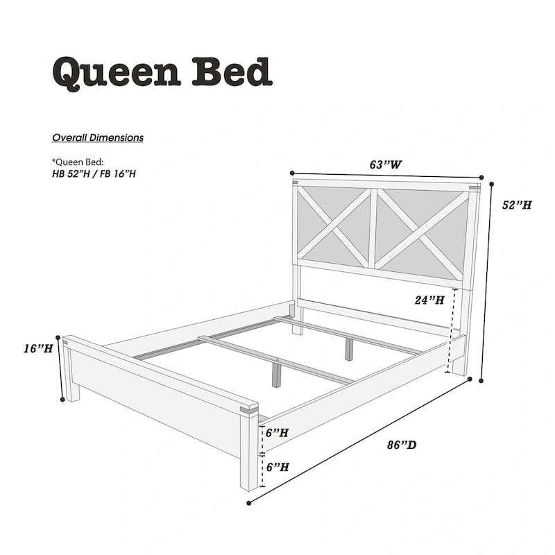 Lit Queen avec tête de lit motif X, finition Espresso