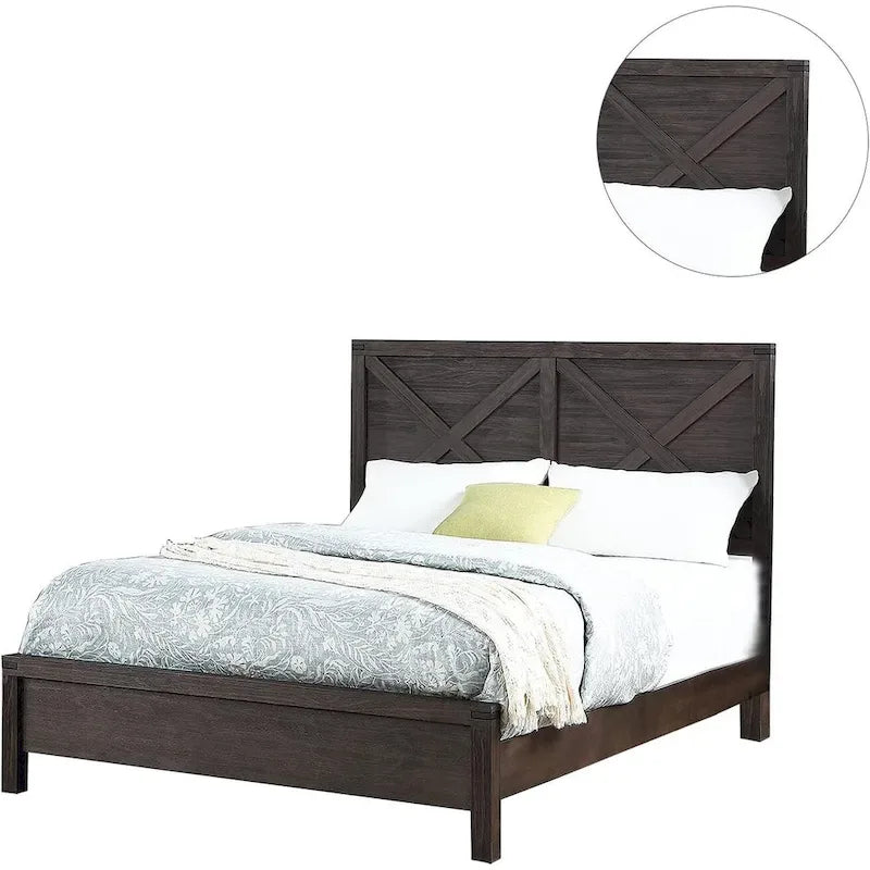 Lit Queen avec tête de lit motif X, finition Espresso