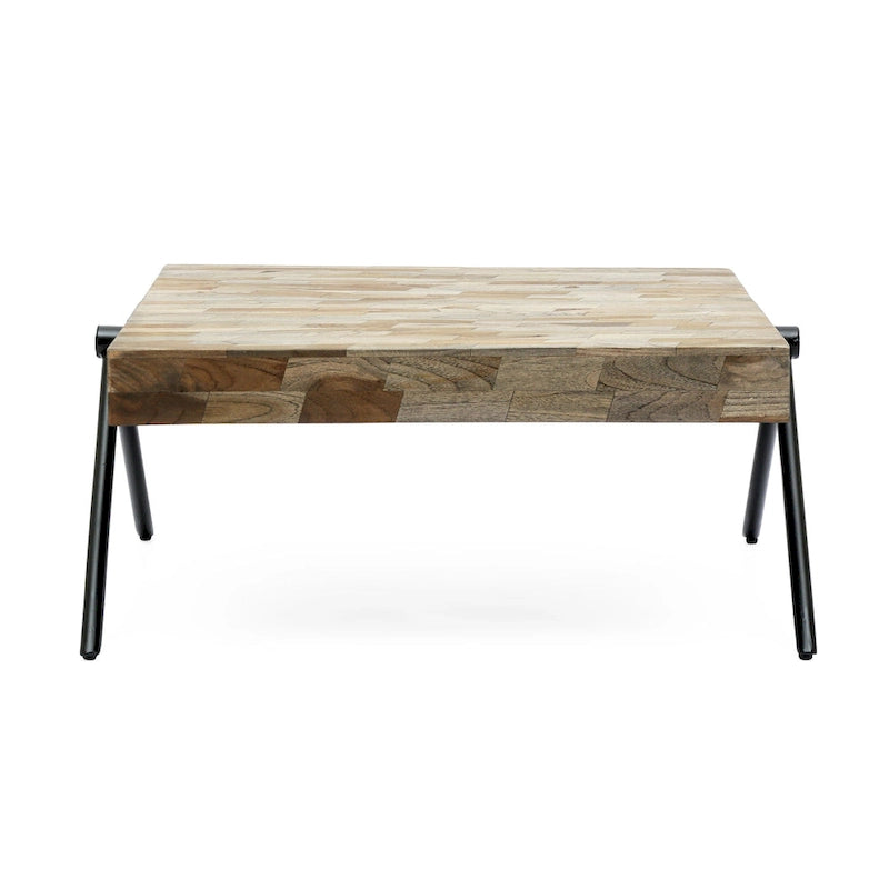 Table basse en bois de manguier avec pieds en fer en forme de V, 47,6 cm