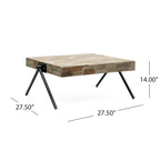 Table basse en bois de manguier avec pieds en fer en forme de V, 47,6 cm