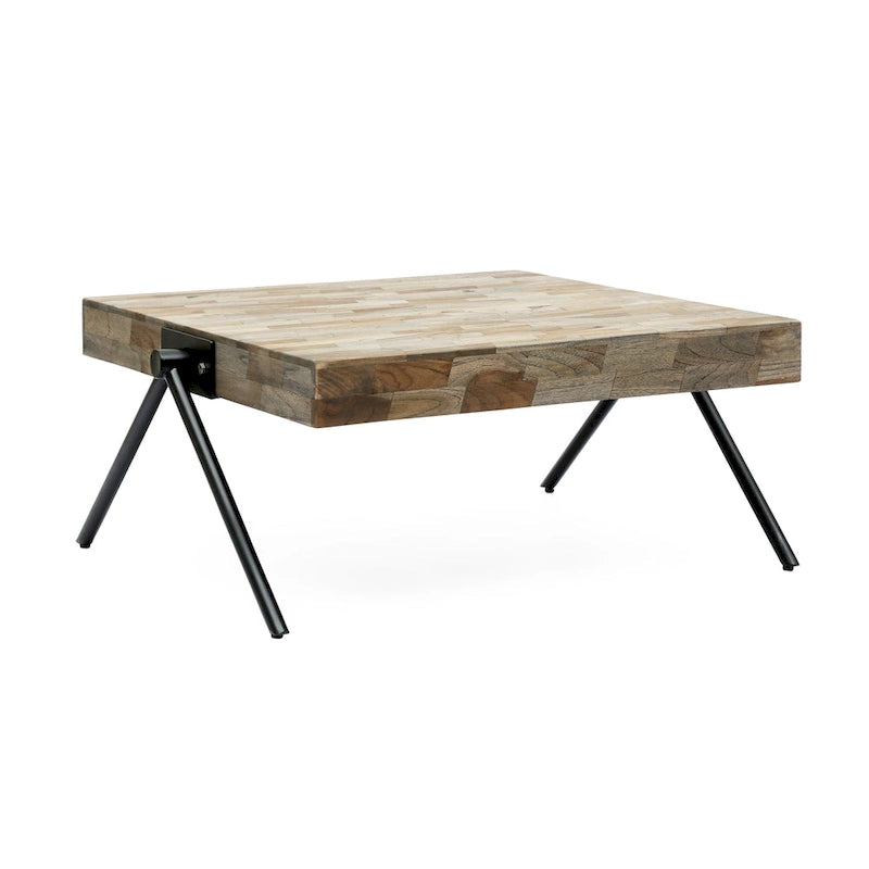 Table basse en bois de manguier avec pieds en fer en forme de V, 47,6 cm