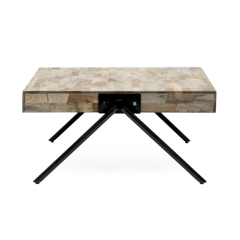 Table basse en bois de manguier avec pieds en fer en forme de V, 47,6 cm