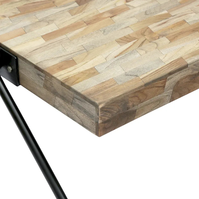 Table basse en bois de manguier avec pieds en fer en forme de V, 47,6 cm
