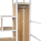 Lit mezzanine double/grand avec bureau intégré, armoire et escalier de rangement, cadre en métal avec lumière LED et grille métallique