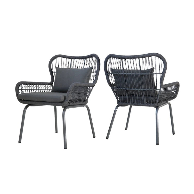 Fauteuils club d'intérieur en acier et corde avec coussins (Lot de 2)