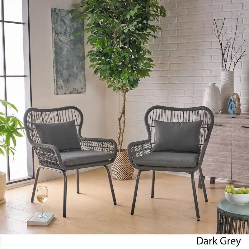 Fauteuils club d'intérieur en acier et corde avec coussins (Lot de 2)