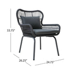 Fauteuils club d'intérieur en acier et corde avec coussins (Lot de 2)