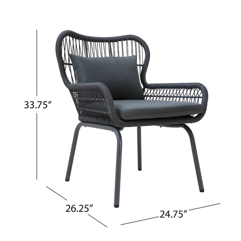 Fauteuils club d'intérieur en acier et corde avec coussins (Lot de 2)