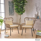 Fauteuils club d'intérieur en acier et corde avec coussins (Lot de 2)
