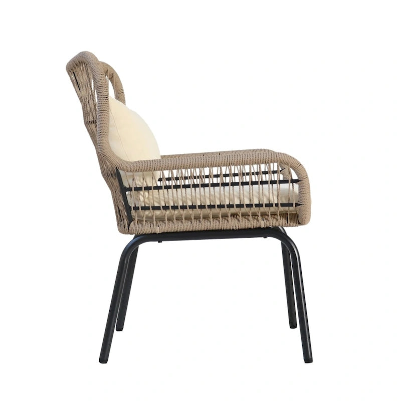 Fauteuils club d'intérieur en acier et corde avec coussins (Lot de 2)