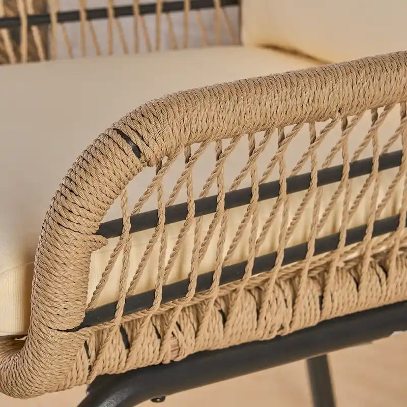 Fauteuils club d'intérieur en acier et corde avec coussins (Lot de 2)