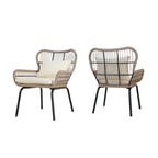 Fauteuils club d'intérieur en acier et corde avec coussins (Lot de 2)