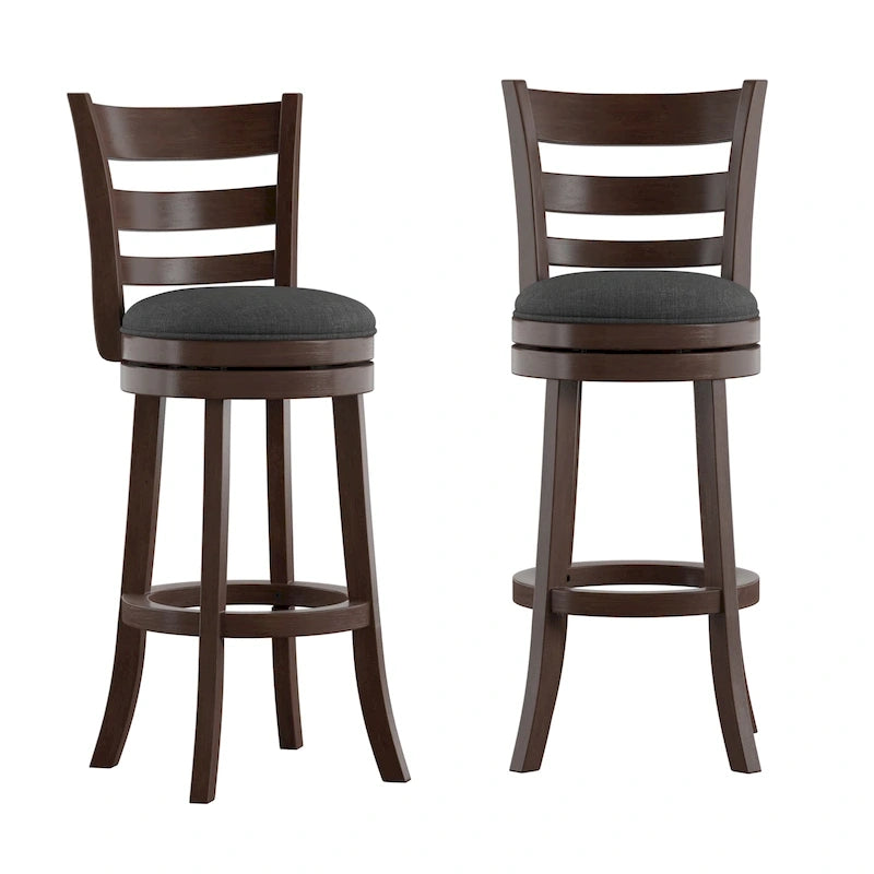 Tabouret de bar pivotant de 74 cm à dossier échelle et assise rembourrée