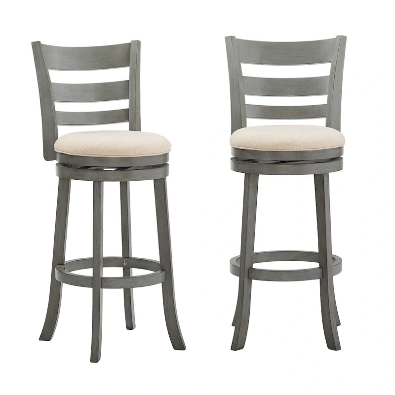 Tabouret de bar pivotant de 74 cm à dossier échelle et assise rembourrée
