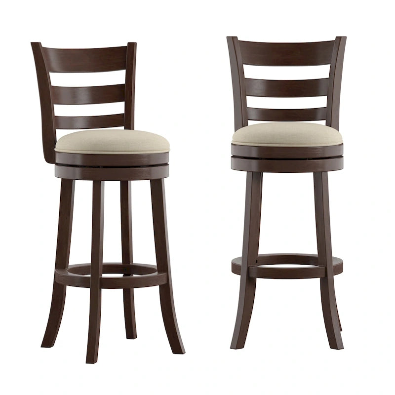 Tabouret de bar pivotant de 74 cm à dossier échelle et assise rembourrée