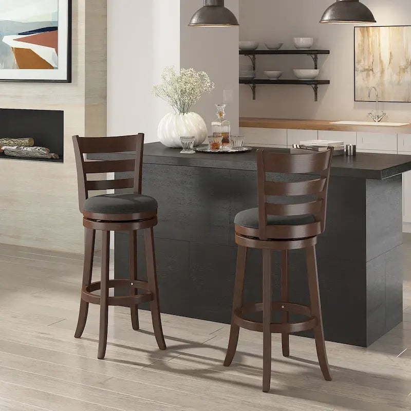 Tabouret de bar pivotant de 74 cm à dossier échelle et assise rembourrée