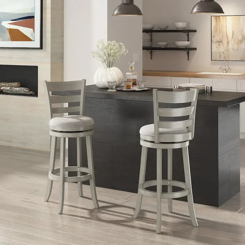 Tabouret de bar pivotant de 74 cm à dossier échelle et assise rembourrée