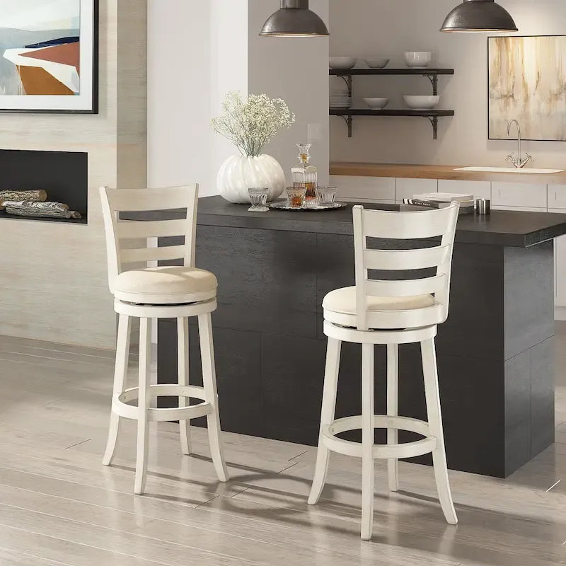 Tabouret de bar pivotant de 74 cm à dossier échelle et assise rembourrée