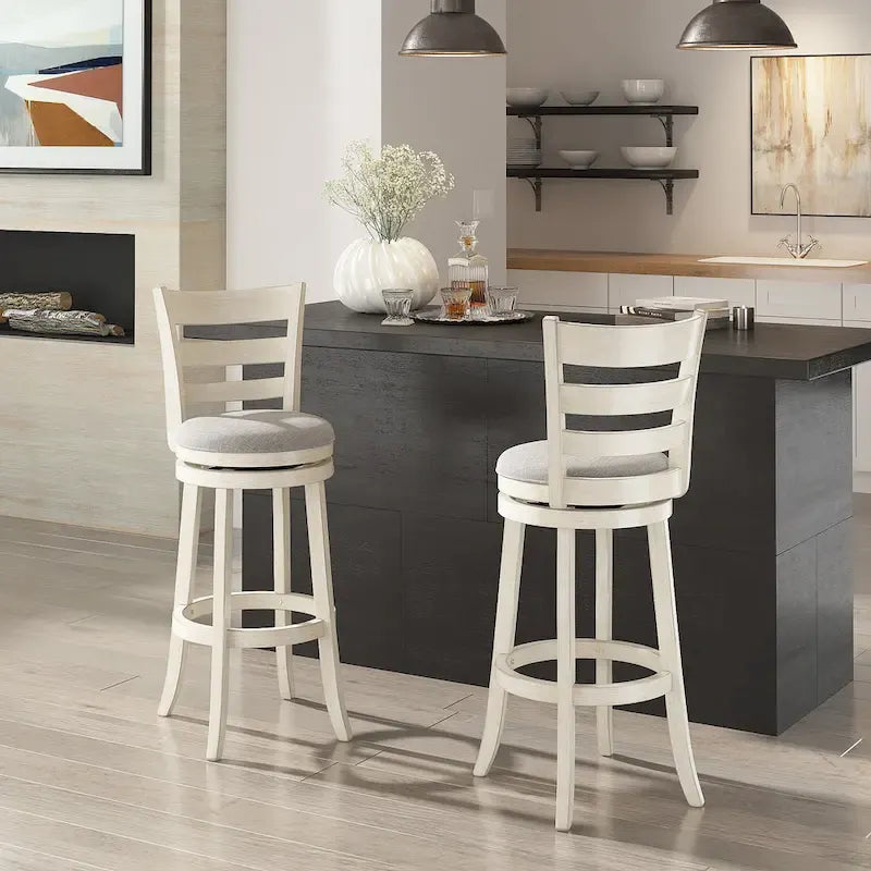 Tabouret de bar pivotant de 74 cm à dossier échelle et assise rembourrée