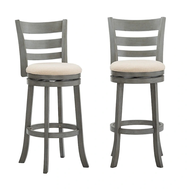 Tabouret de bar pivotant de 74 cm à dossier échelle et assise rembourrée
