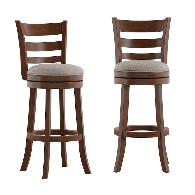 Tabouret de bar pivotant de 74 cm à dossier échelle et assise rembourrée
