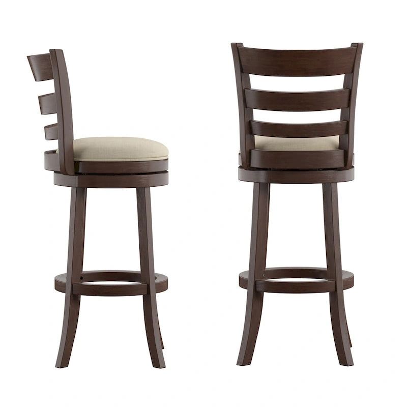 Tabouret de bar pivotant de 74 cm à dossier échelle et assise rembourrée