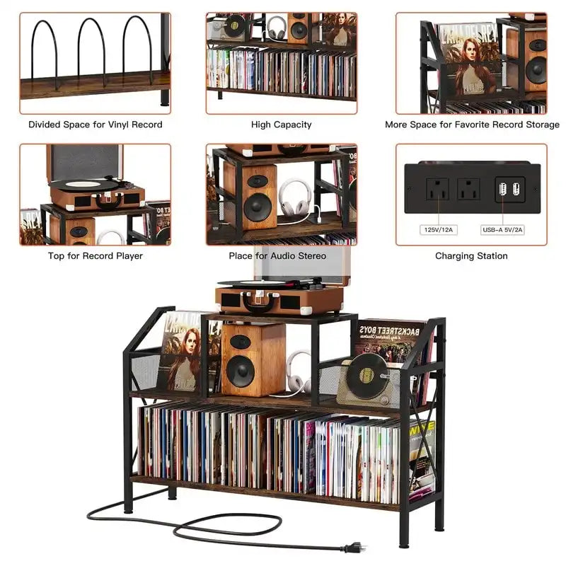 Meuble tourne-disque avec rangement pour vinyles