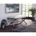 Banc double rembourré de 122 cm avec assise en tissu bouclé et base en métal