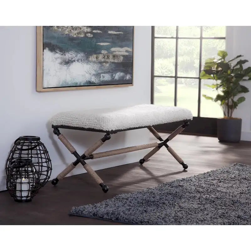 Martingale Ivory Upholstered Boucl Double Bench