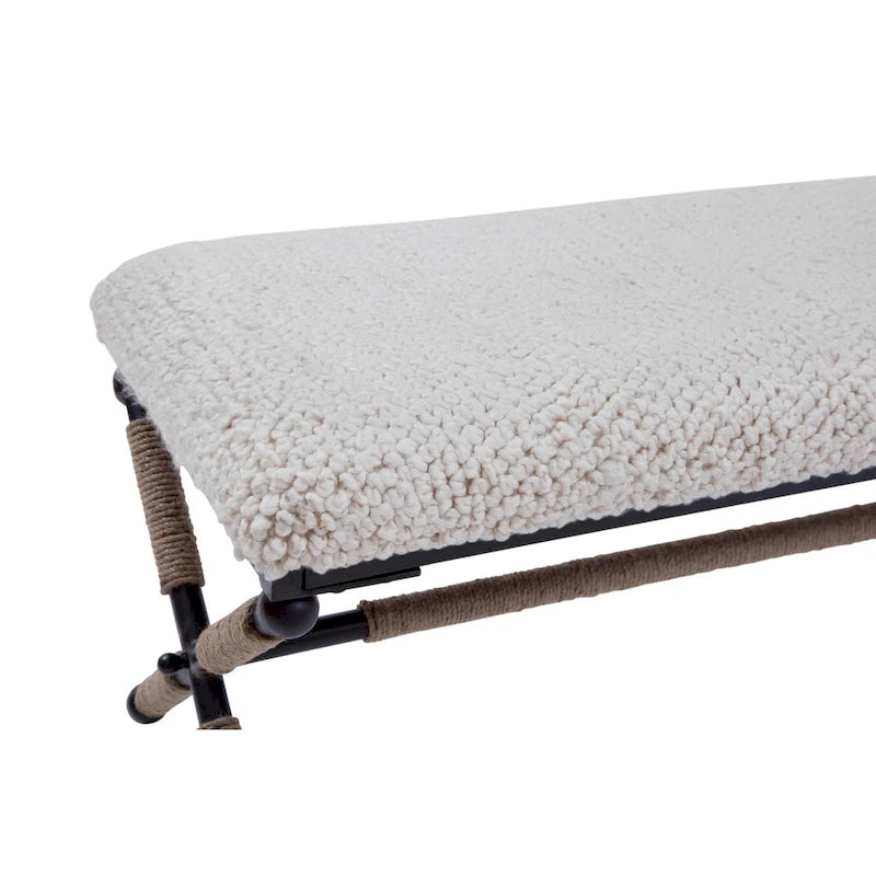Banc double rembourré de 122 cm avec assise en tissu bouclé et base en métal