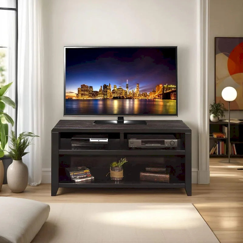 Meuble TV 122 cm pour téléviseurs jusqu'à 55 pouces, finition moka, aucun assemblage requis