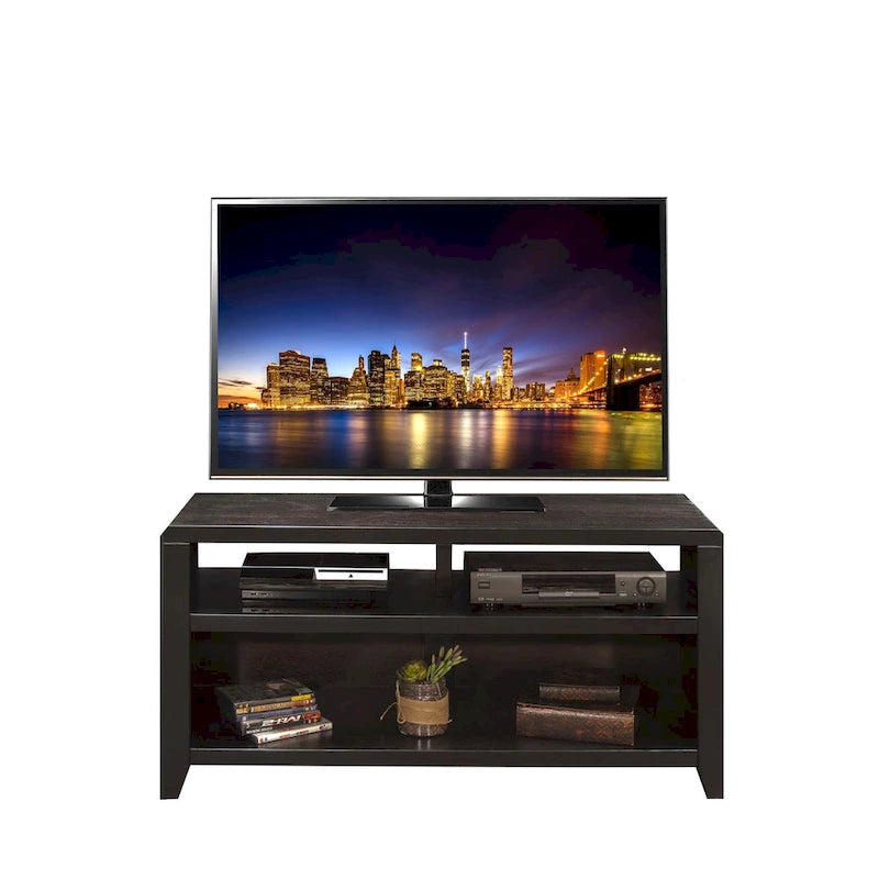 Meuble TV 122 cm pour téléviseurs jusqu'à 55 pouces, finition moka, aucun assemblage requis