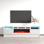 Meuble TV avec cheminée électrique et lumières LED, compatible avec les téléviseurs jusqu'à 70 pouces