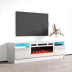 Meuble TV avec cheminée électrique et lumières LED, compatible avec les téléviseurs jusqu'à 70 pouces