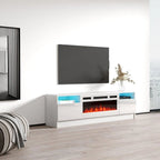 Meuble TV avec cheminée électrique et lumières LED, compatible avec les téléviseurs jusqu'à 70 pouces
