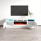 Meuble TV avec cheminée électrique et lumières LED, compatible avec les téléviseurs jusqu'à 70 pouces
