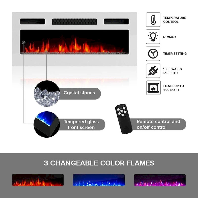 Meuble TV avec cheminée électrique et lumières LED, compatible avec les téléviseurs jusqu'à 70 pouces