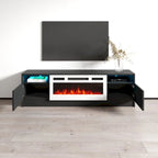 Meuble TV avec cheminée électrique et lumières LED, compatible avec les téléviseurs jusqu'à 70 pouces