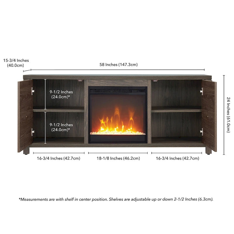 Meuble TV de 58 po avec insert de foyer électrique