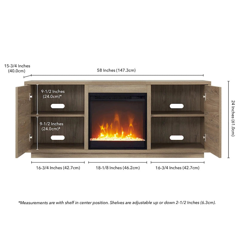 Meuble TV de 58 po avec insert de foyer électrique