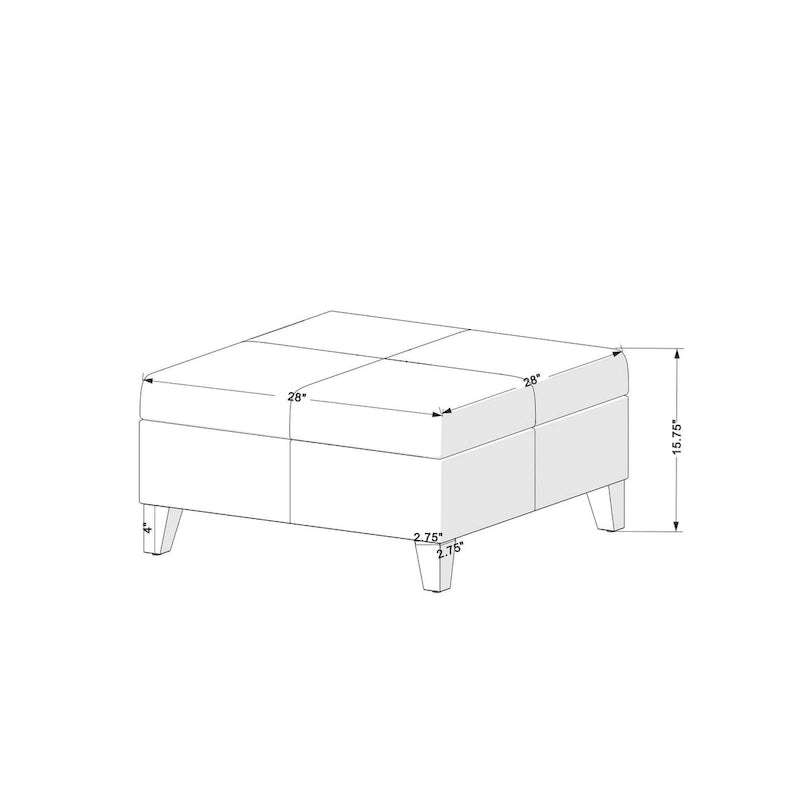 Pouf de rangement carré de 71 cm avec couvercle articulé