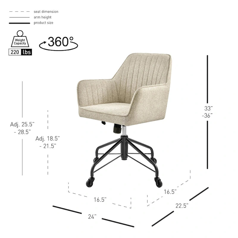 Fauteuil de bureau pivotant en tissu avec hauteur réglable