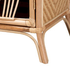 Table de chevet en rotin marron naturel avec porte et étagères